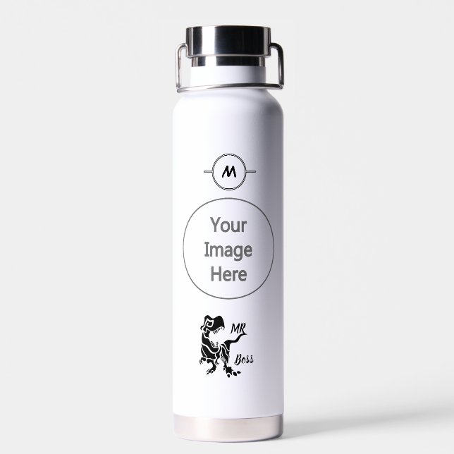 Black Trex the Boss Dino Water Bottle (Back)