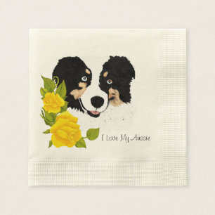 Black Tri Aussie and Yellow Roses Napkins