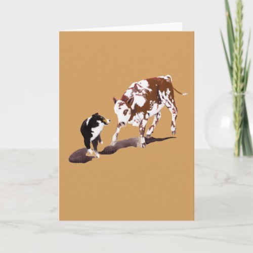 Black Tri Aussie Cow Dog Blank Greeting Card