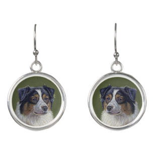 Black Tri Aussie Dog  Earrings