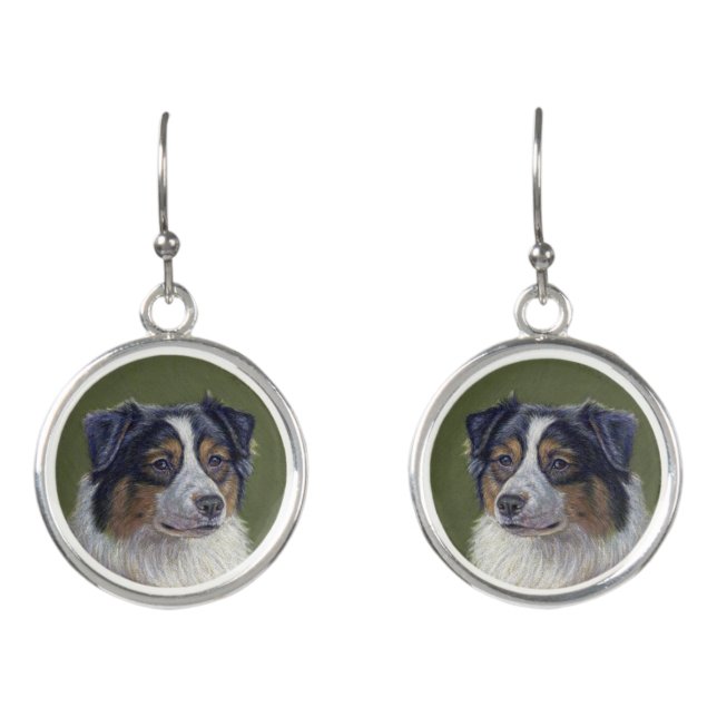 Black Tri Aussie Dog  Earrings (Front)