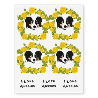 Black Tri Aussie & Yellow Roses Temporary Tattoos