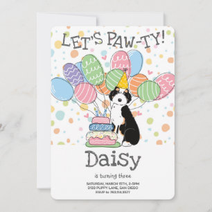 Black Tri Aussiedoodle Birthday Party Invitation