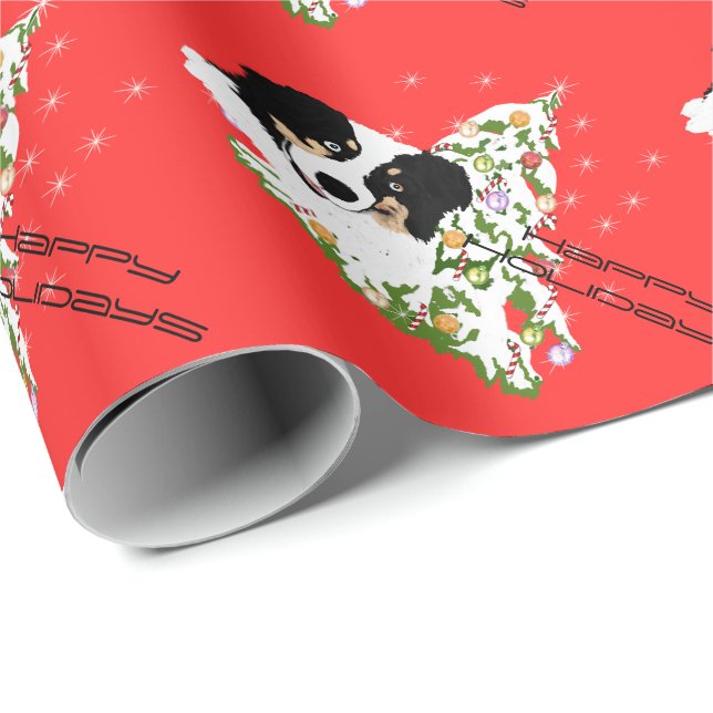Black Tri Australian Shepherd Christmas Wrap Wrapping Paper (Roll Corner)