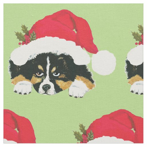 Black Tri Australian Shepherd Pup Holiday Fabric
