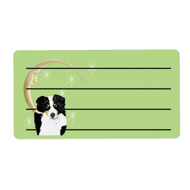 Black Tri Australian Shepherd with Moon and Stars, Label (Front)