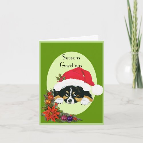 Black Tri Christmas Puppy in a Santa Hat Note Card