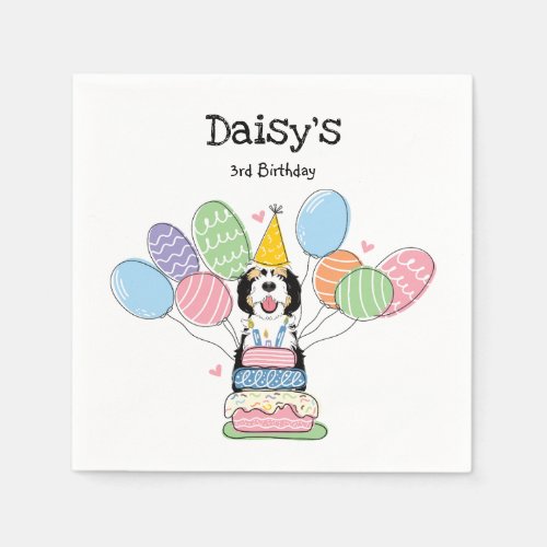 Black Tri Color Sheepadoodle Birthday Party Paper Napkins