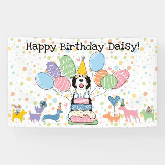 Black Tri Color Sheepadoodle Dog  Birthday Party Banner (Horizontal)