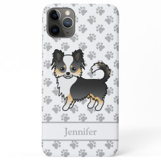 Black Tri Long Coat Chihuahua Cartoon Dog &amp; Name iPhone 11 Pro Max Case