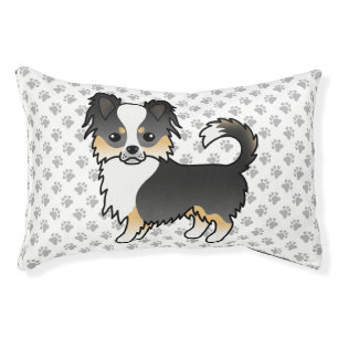 Black Tri Long Coat Chihuahua Cartoon Dog & Paws Pet Bed