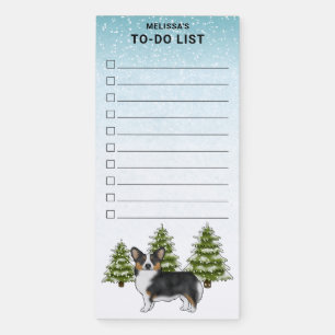 Black Tri Pembroke Corgi Winter Christmas To-Do Magnetic Notepad