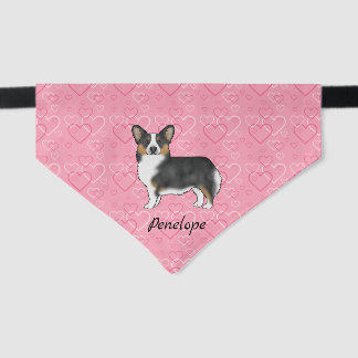 Black Tri Pembroke Welsh Corgi Hearts And Name Pet Bandana Collar