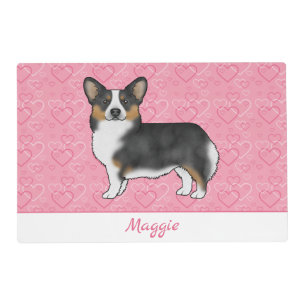 Black Tri Pembroke Welsh Corgi Hearts And Name Placemat