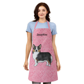 Black Tri Pembroke Welsh Corgi Hearts With Name Apron