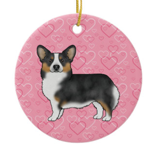 Black Tri Pembroke Welsh Corgi Hearts With Name Ceramic Ornament