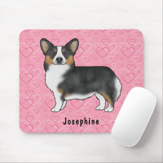 Black Tri Pembroke Welsh Corgi Hearts With Name Mouse Pad