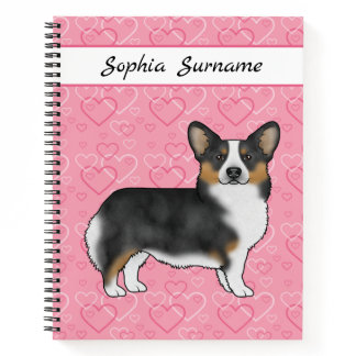 Black Tri Pembroke Welsh Corgi Hearts With Name Notebook