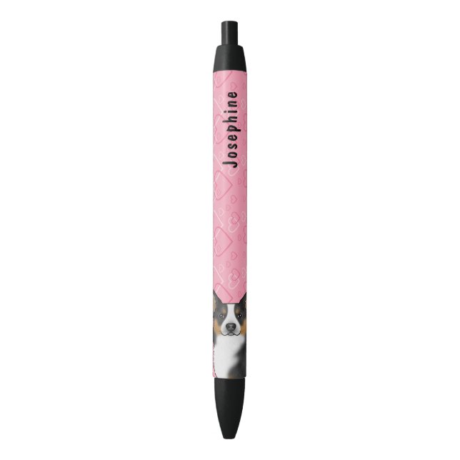 Black Tri Pembroke Welsh Corgi Hearts With Name Pen (Front Vertical)