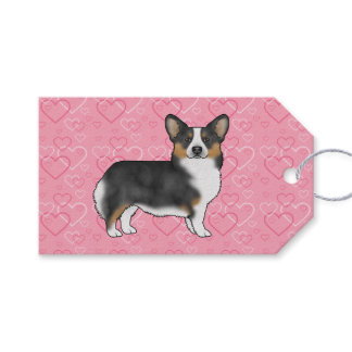 Black Tri Pembroke Welsh Corgi Love Hearts Pink Gift Tags
