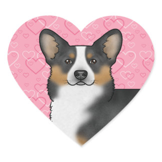 Black Tri Pembroke Welsh Corgi Love Hearts Pink Heart Sticker