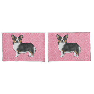 Black Tri Pembroke Welsh Corgi Love Hearts Pink Pillow Case