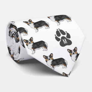 Black Tri Pembroke Welsh Corgi Pattern Monogram Neck Tie