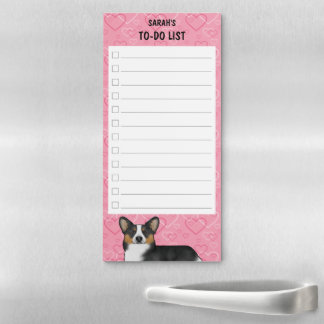 Black Tri Pembroke Welsh Corgi Pink Hearts To-Do Magnetic Notepad