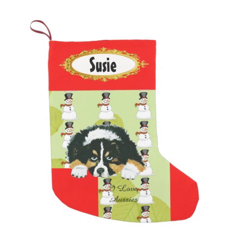 Black Tri Puppy wSnowman Stocking