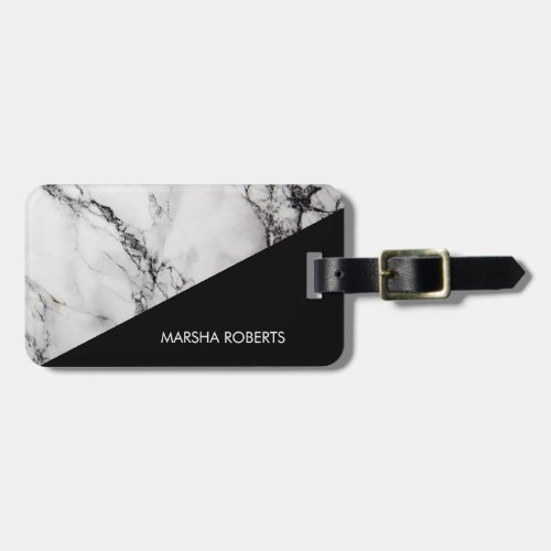 Black Triangle And White Marbled Luggage Tag