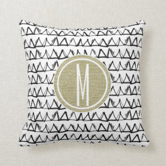 Black Triangles Gold Glitter Monogram Throw Pillow