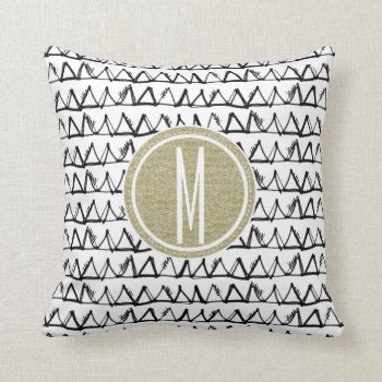 Black Triangles Gold Glitter Monogram Throw Pillow by antique_boutique at Zazzle