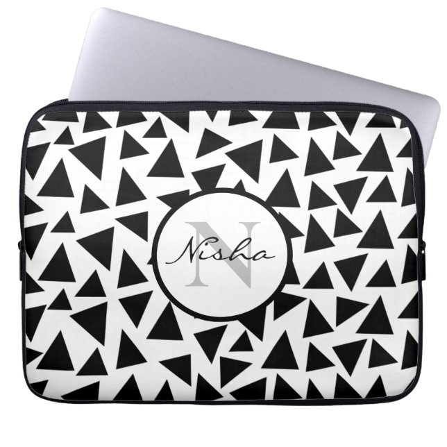 Black Triangles Personalized  Laptop Sleeve (Front)