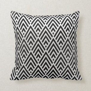 Black Triangles White Gray Art Deco Geometry Throw Pillow