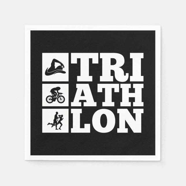 Black • Triathlon Motivation Party Napkins (Front)