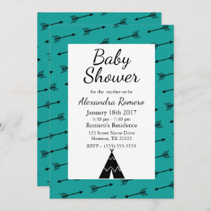Black Tribal Arrows & TeePee Baby Shower Invitation