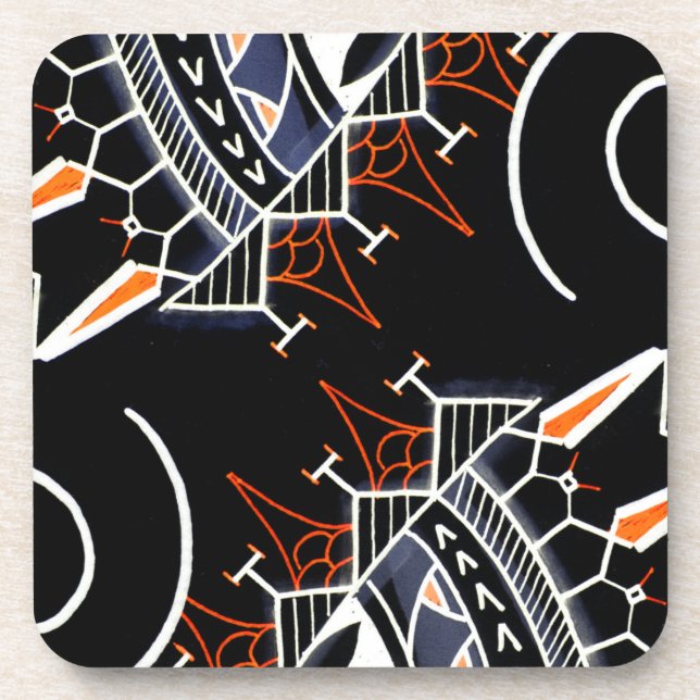 Black tribal art aboriginal australia style drink coaster (Front)