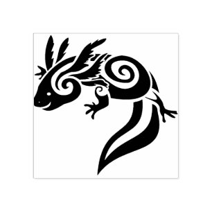 Black Tribal Axolotl Mexican Salamander Rubber Stamp