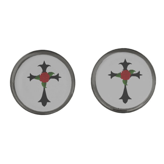 Black Tribal Cross Cufflinks (Front)