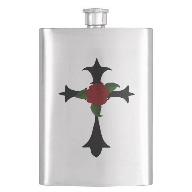 Black Tribal Cross Flask (Front)