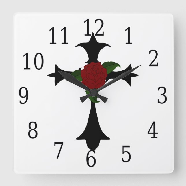 Black Tribal Cross Square Clock (Front)