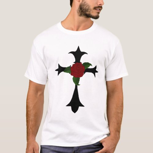 Black Tribal Cross With A  Rose T_Shirt