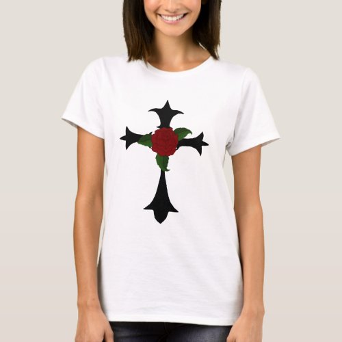 Black Tribal Cross With A Rose T_Shirt