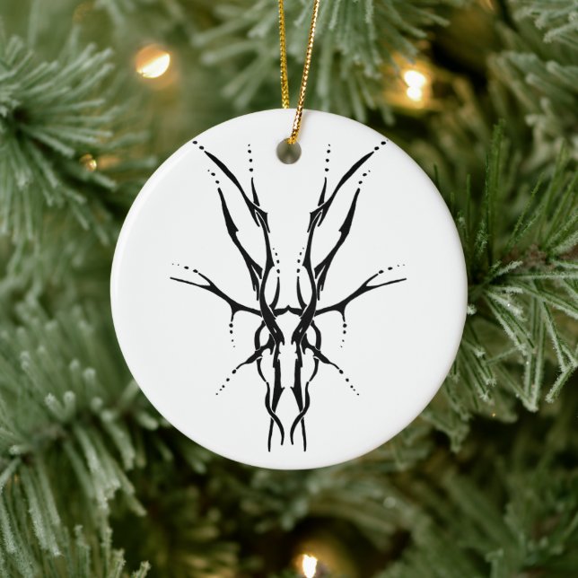 Black Tribal Deer Skull Hunting Design Ceramic Ornament (Tree)