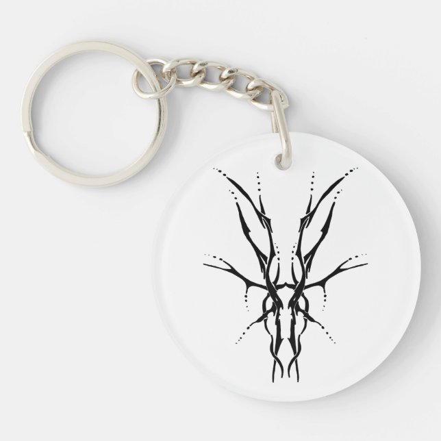 Black Tribal Deer Skull Hunting Design Keychain (Front)