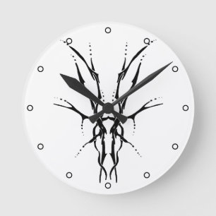 Black Tribal Deer Skull Hunting Design Round Clock