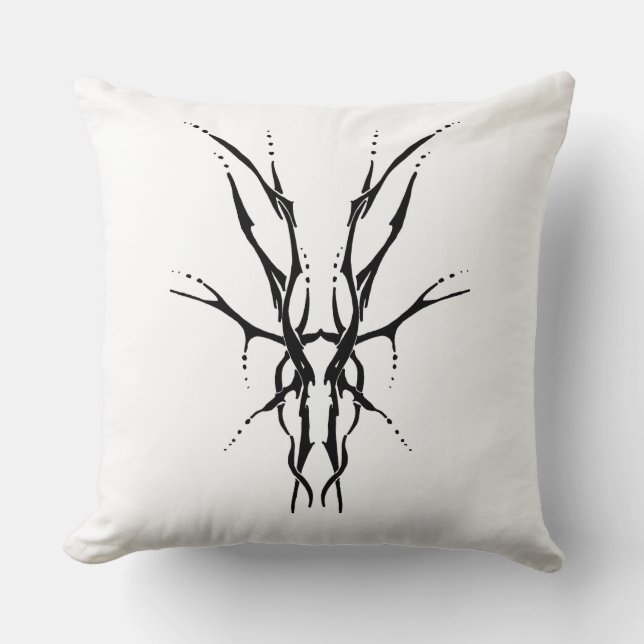Black Tribal Deer Skull Hunting Design Throw Pillow (Front)