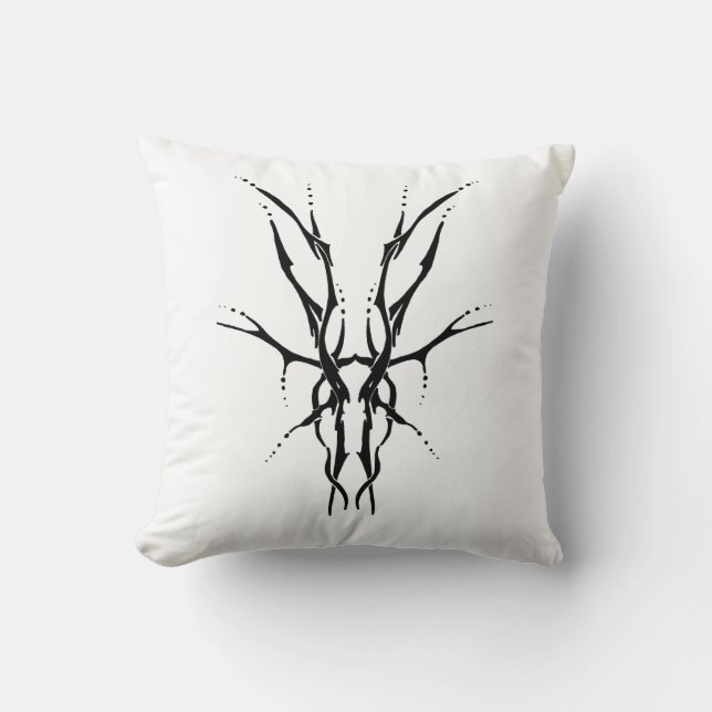 Black Tribal Deer Skull Hunting Design Throw Pillow (Front)