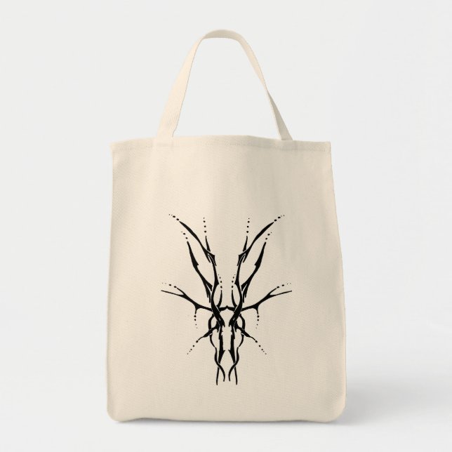 Black Tribal Deer Skull Hunting Design Tote Bag (Front)