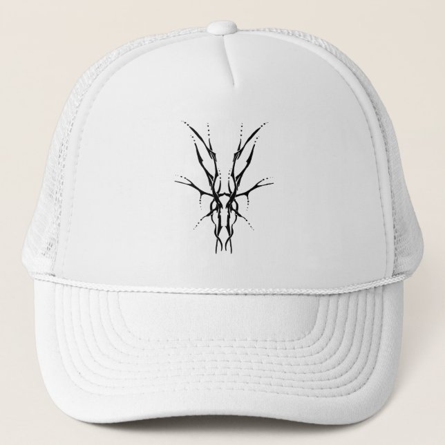 Black Tribal Deer Skull Hunting Design Trucker Hat (Front)